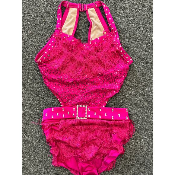 Dance Costume Weissman D12439 Large Child Pink Fringe Jazz Sequin - Picture 4 of 6